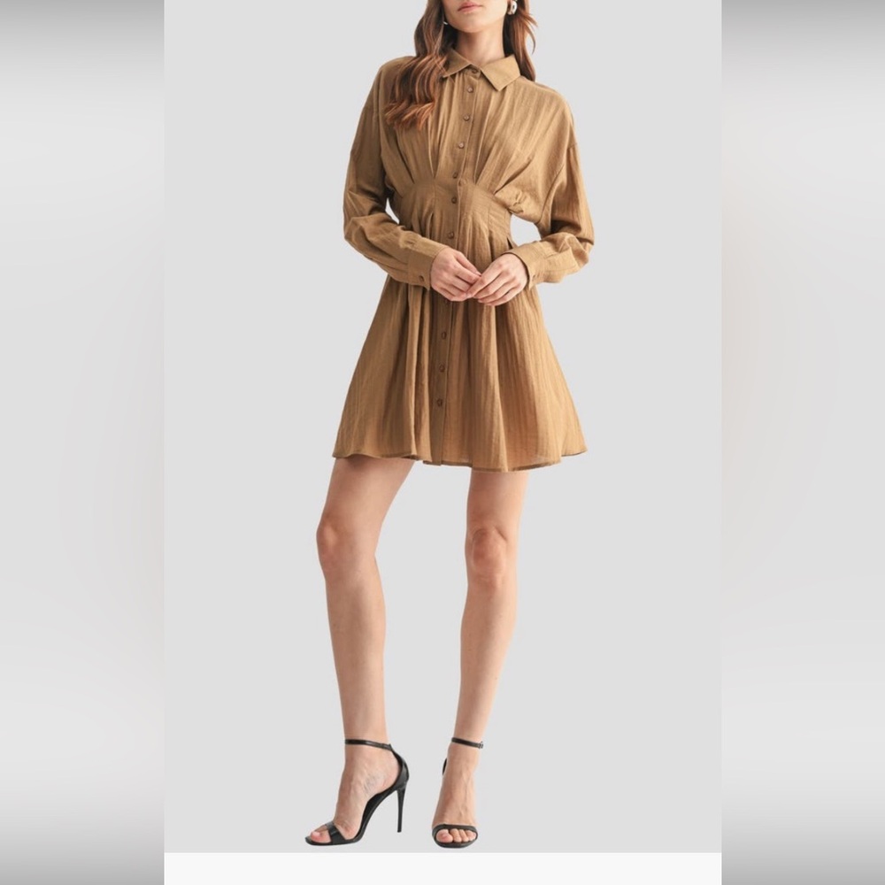 NTW Women’s Mila Mae Elegant Tan Button-Up Dress Size XL
